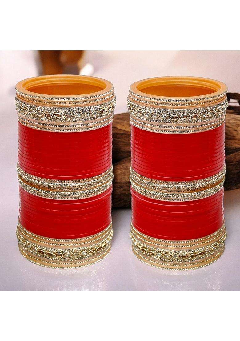 Lucky Jewellery Bridal Bangle Set Dhanteras Diwali Bhai Dooj Collection Red Designer Chura Dulhan Wedding - Indya