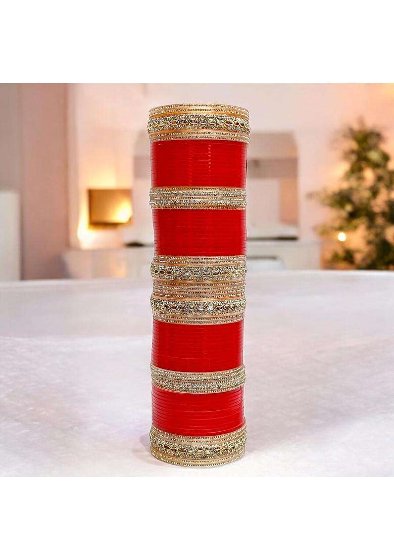 Lucky Jewellery Bridal Bangle Set Dhanteras Diwali Bhai Dooj Collection Red Designer Chura Dulhan Wedding - Indya