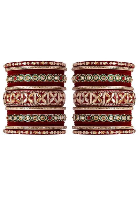 TAJ Bridal Store Maroon Rajasthani Wedding Chura Set for Bride