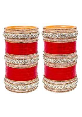 Lucky Jewellery Bridal Bangle Set Dhanteras Diwali Bhai Dooj Collection Red Designer Chura Wedding Punjabi