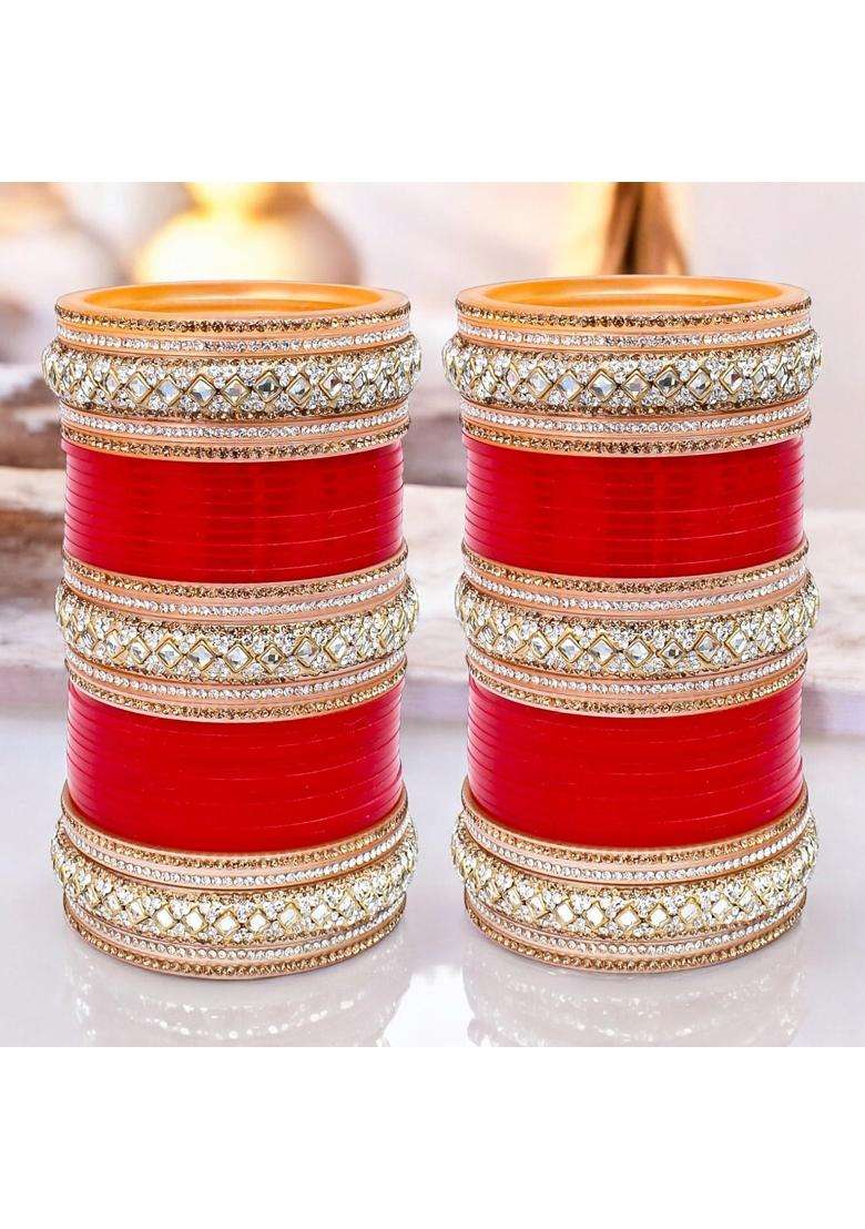 Lucky Jewellery Bridal Bangle Set Dhanteras Diwali Bhai Dooj Collection Red Designer Chura Wedding Punjabi - Indya