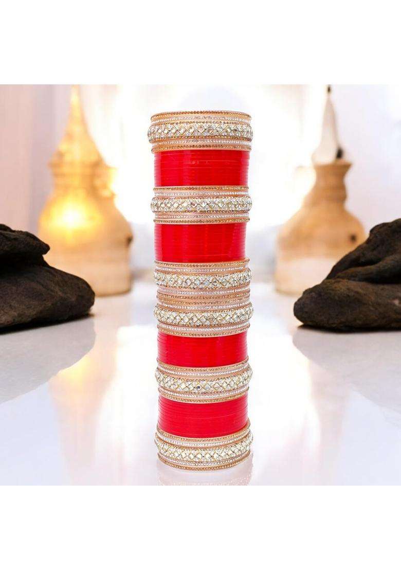 Lucky Jewellery Bridal Bangle Set Dhanteras Diwali Bhai Dooj Collection Red Designer Chura Wedding Punjabi - Indya