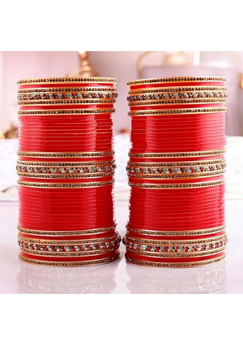 Lucky Jewellery Bridal Bangle Set Dhanteras Diwali Bhai Dooj Collection Red Designer Chura Bridal Punjabi - Indya