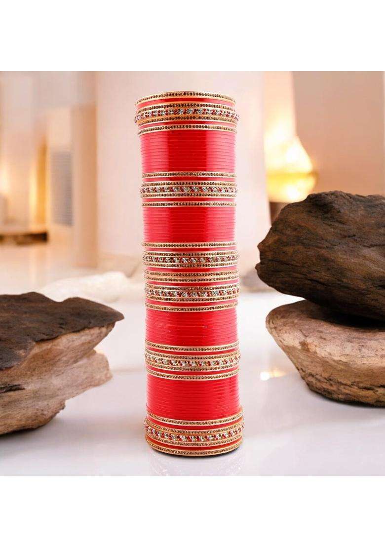 Lucky Jewellery Bridal Bangle Set Dhanteras Diwali Bhai Dooj Collection Red Designer Chura Bridal Punjabi - Indya