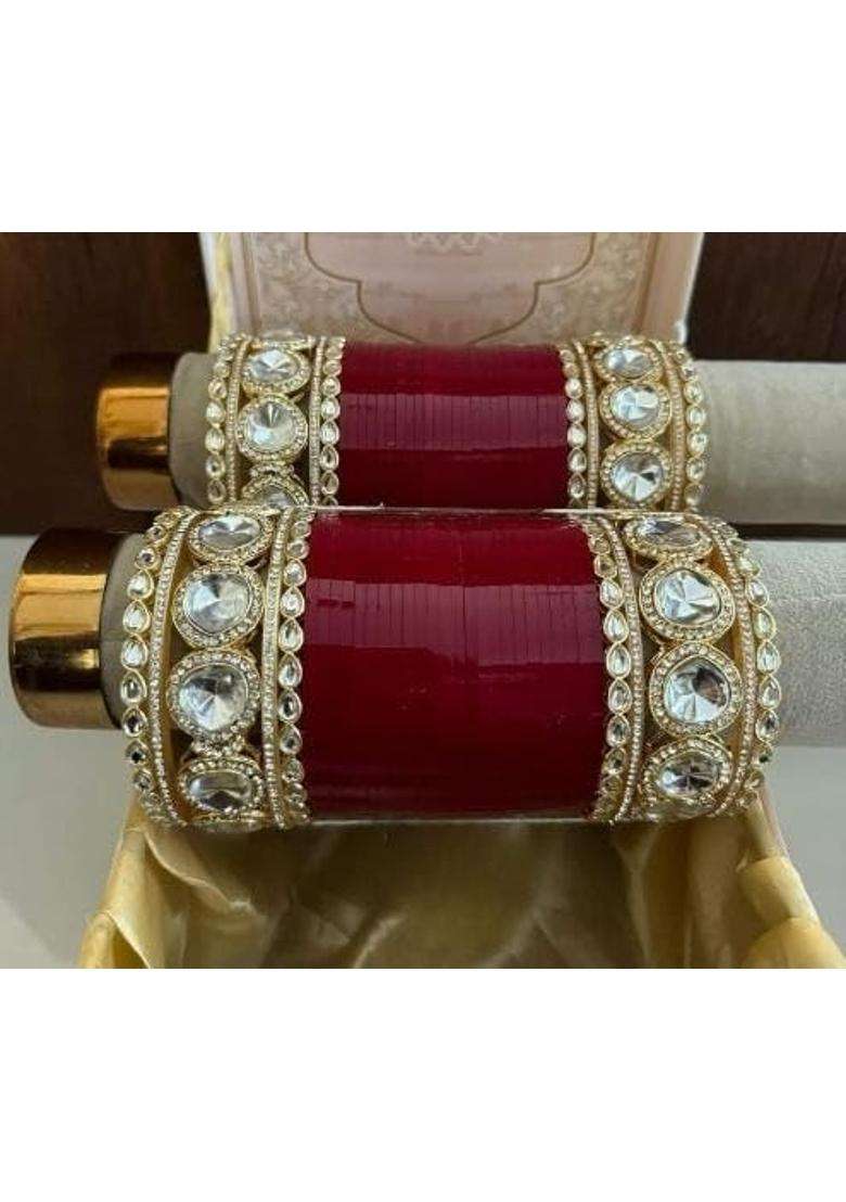 Punjabi Suhag Nd Bridal Punjabi Wedding Chuda White Stone and White Kundan Chuda - Indya