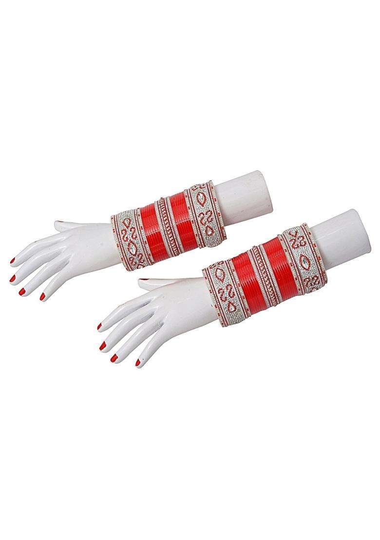 Lucky Jewellery Bridal Bangle Set Dhanteras Diwali Bhai Dooj Collection Designer Red Color Choora Wedding - Indya