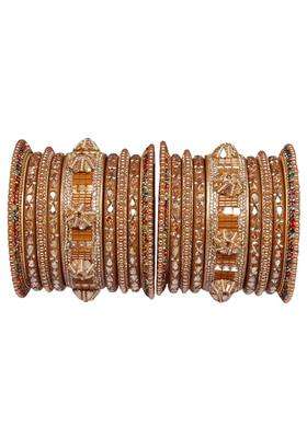 TAJ Bridal Store Golden Rajasthani Lac Bangles for Wedding Kundan Designer Set Bridal Jaipur Lakh Chura Set