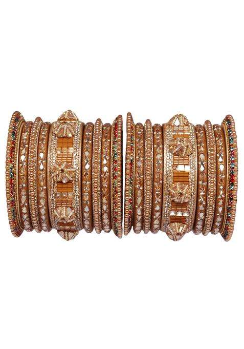 TAJ Bridal Store Golden Rajasthani Lac Bangles for Wedding Kundan Designer Set Bridal Jaipur Lakh Chura Set