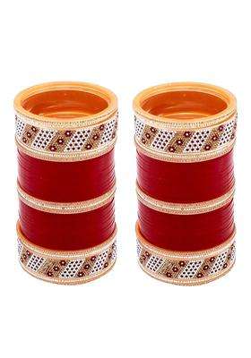 Lucky Jewellery Bridal Bangle Set Wedding Punjabi Chuda Designer Chura CZ Stone Maroon Color Choora for Women