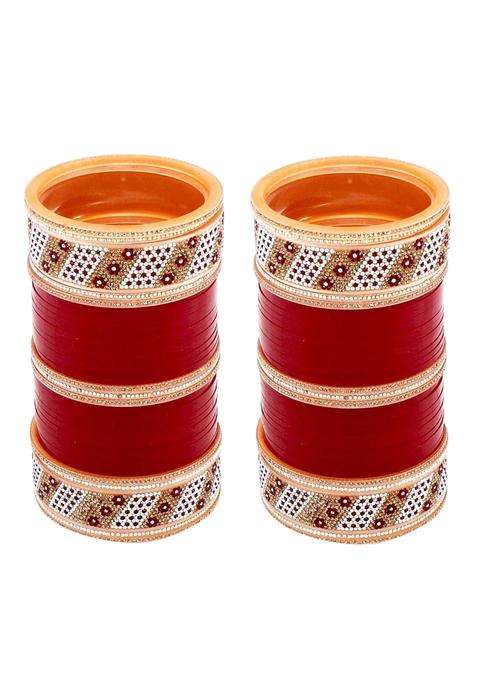 Lucky Jewellery Bridal Bangle Set Wedding Punjabi Chuda Designer Chura CZ Stone Maroon Color Choora for Women