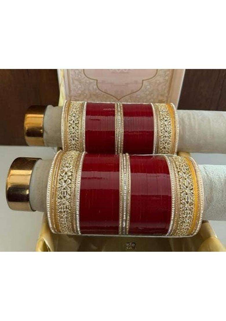 Punjabi Suhag Nd Bridal Purse Punjabi Wedding Chuda White Stone and White Kundan Chuda - Indya