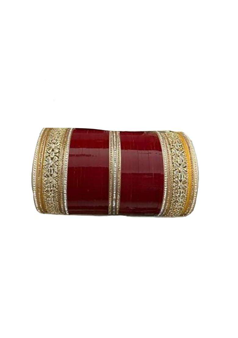 Punjabi Suhag Nd Bridal Purse Punjabi Wedding Chuda White Stone and White Kundan Chuda - Indya