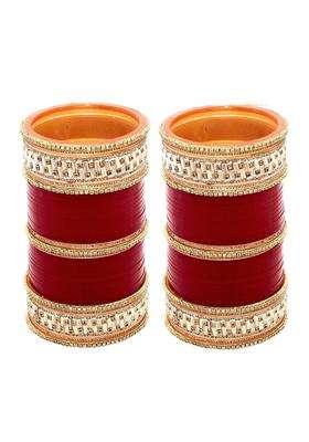 Lucky Jewellery Bridal Bangle Set Wedding Punjabi Chuda Designer Chura CZ Stone Maroon Color Choora for Women