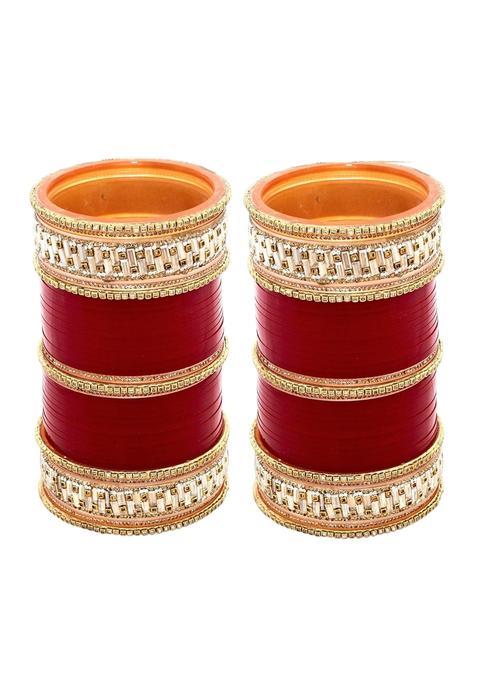 Lucky Jewellery Bridal Bangle Set Wedding Punjabi Chuda Designer Chura CZ Stone Maroon Color Choora for Women