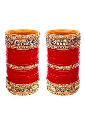 Lucky Jewellery Bridal Bangle Set Dhanteras Diwali Bhai Dooj Collection Red Designer Chura Wedding Punjabi