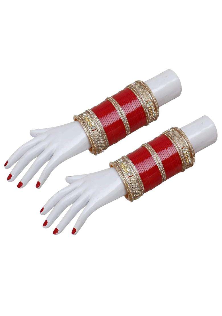 Lucky Jewellery Bridal Bangle Set Dhanteras Diwali Bhai Dooj Collection Red Designer Chura Wedding Punjabi - Indya