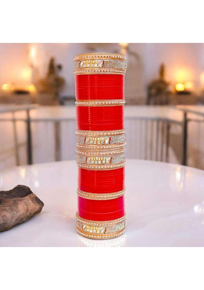 Lucky Jewellery Bridal Bangle Set Dhanteras Diwali Bhai Dooj Collection Red Designer Chura Wedding Punjabi - Indya