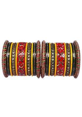 TAJ Bridal Store Rajasthani Traditional Chura Set with Kundan and Lahariya Design