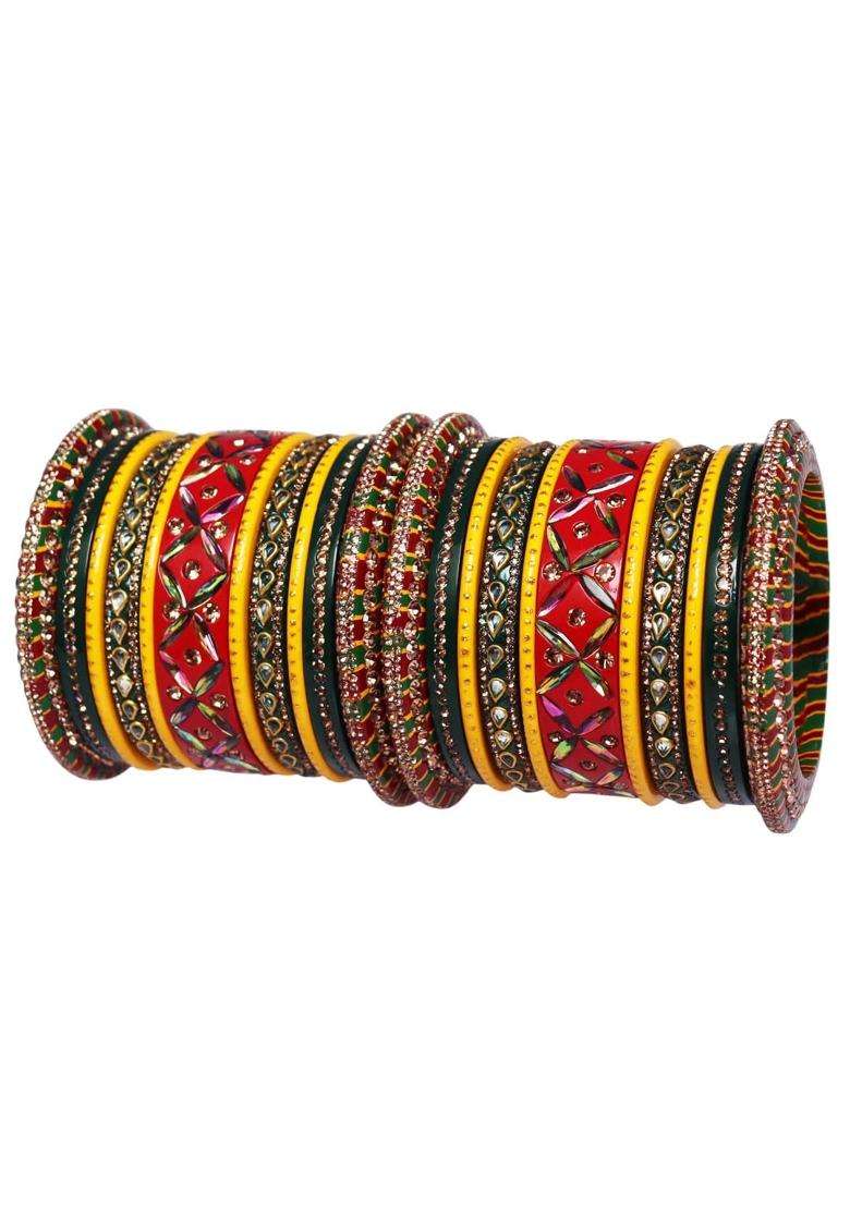 TAJ Bridal Store Rajasthani Traditional Chura Set with Kundan and Lahariya Design - Indya