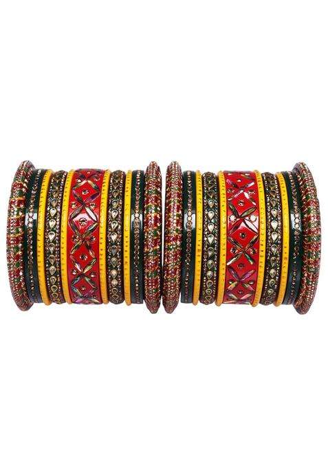 TAJ Bridal Store Rajasthani Traditional Chura Set with Kundan and Lahariya Design
