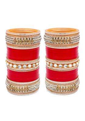 Lucky Jewellery Bridal Bangle Set Dhanteras Diwali Bhai Dooj Collection Red Designer White Kundan and Golden