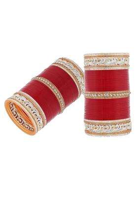 Lucky Jewellery Bridal Bangle Set Wedding Punjabi Chuda Designer Chura AD and CZ Stone Maroon Color Choora