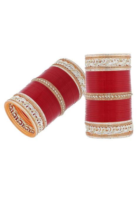 Lucky Jewellery Bridal Bangle Set Wedding Punjabi Chuda Designer Chura AD and CZ Stone Maroon Color Choora