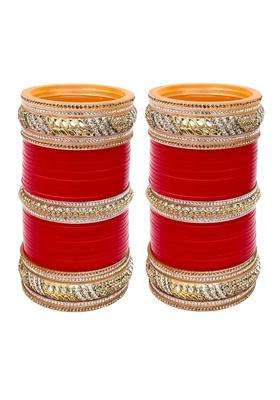 Lucky Jewellery Bridal Bangle Set Dhanteras Diwali Bhai Dooj Collection Red Dulhan Golden and White Stone