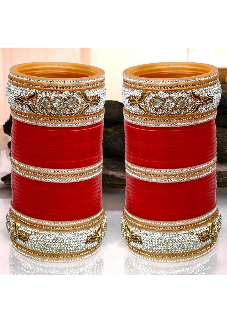 Lucky Jewellery Bridal Bangle Set Dhanteras Diwali Bhai Dooj Collection Red Designer Chura Dulhan Wedding - Indya