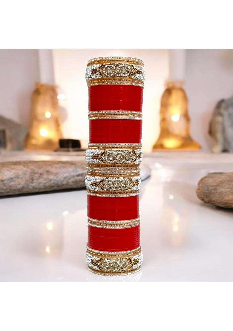 Lucky Jewellery Bridal Bangle Set Dhanteras Diwali Bhai Dooj Collection Red Designer Chura Dulhan Wedding - Indya