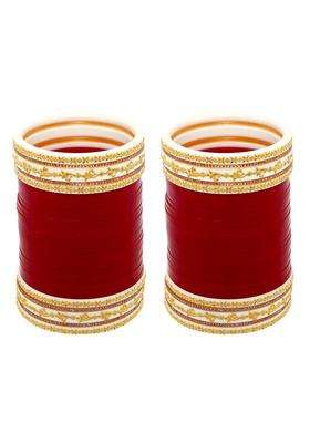 Lucky Jewellery Bridal Bangle Set Wedding Punjabi Chuda Designer Chura CZ Stone Maroon Color Choora for Women