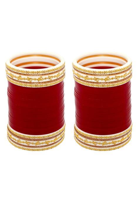Lucky Jewellery Bridal Bangle Set Wedding Punjabi Chuda Designer Chura CZ Stone Maroon Color Choora for Women