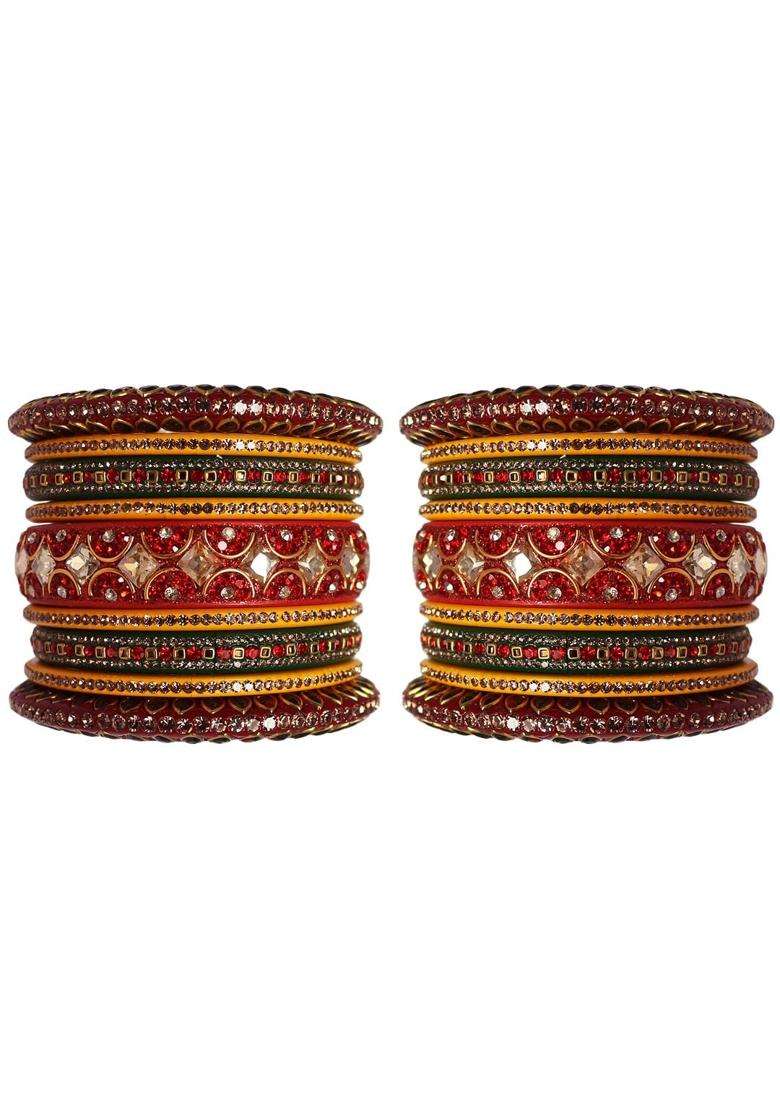 TAJ Bridal Store Rajasthani Traditional Wedding Chura Set with Latest Kundan Design - Indya