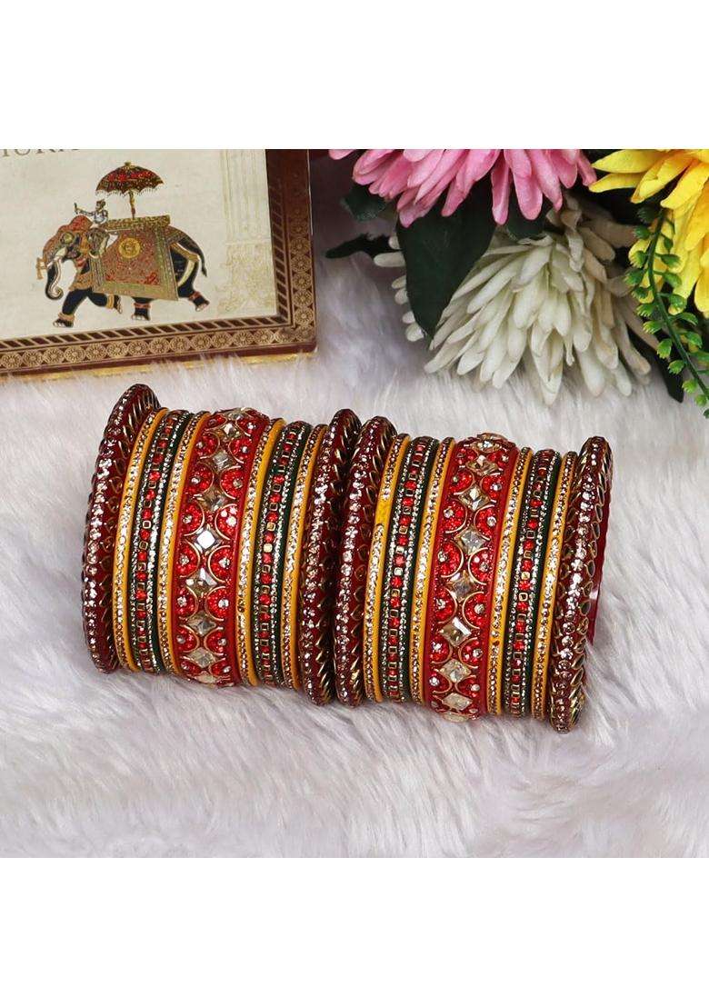 TAJ Bridal Store Rajasthani Traditional Wedding Chura Set with Latest Kundan Design - Indya