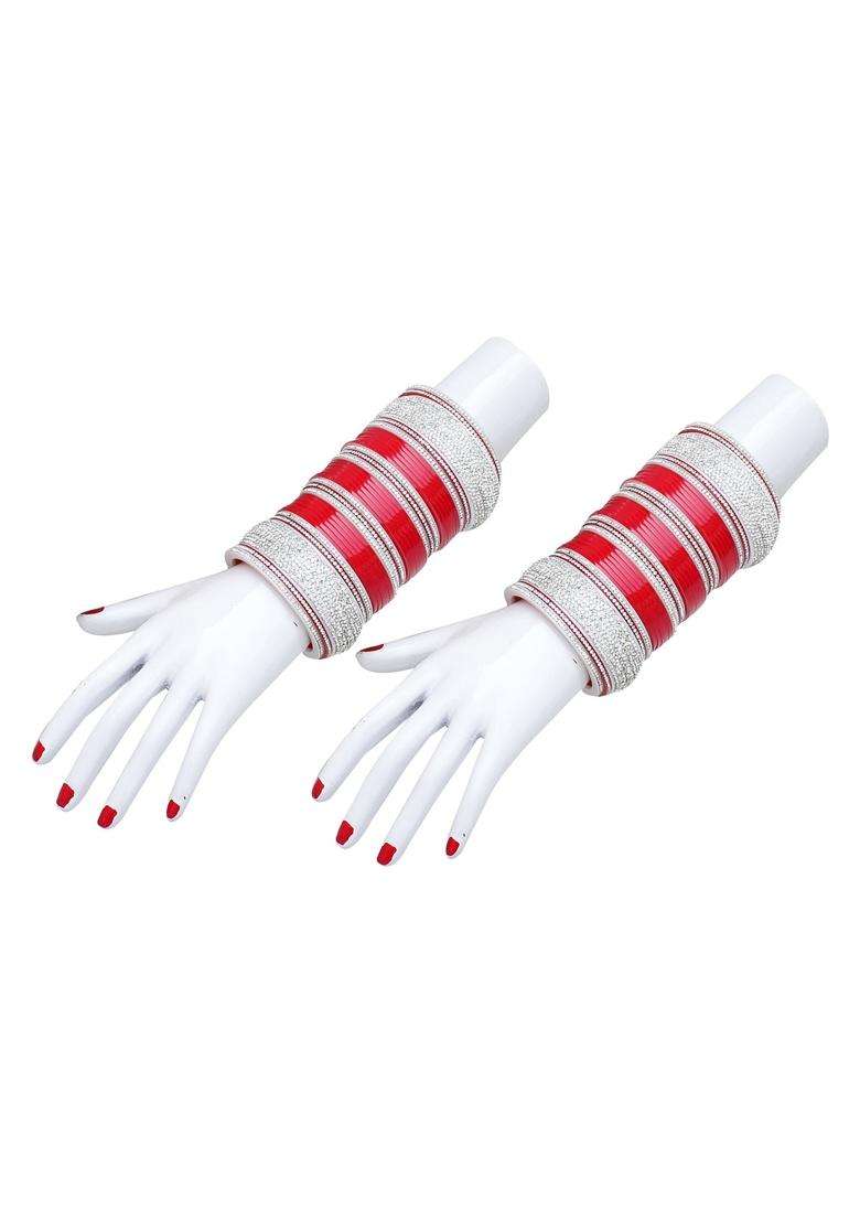 Lucky Jewellery Bridal Bangle Set Dhanteras Diwali Bhai Dooj Collection Red Designer White Stone Chuda Fashion - Indya