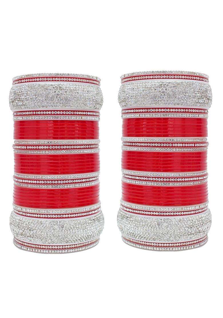 Lucky Jewellery Bridal Bangle Set Dhanteras Diwali Bhai Dooj Collection Red Designer White Stone Chuda Fashion - Indya
