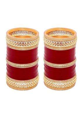 Lucky Jewellery Bridal Bangle Set Wedding Punjabi Chuda Designer Chura CZ Stone Maroon Color Choora for Women
