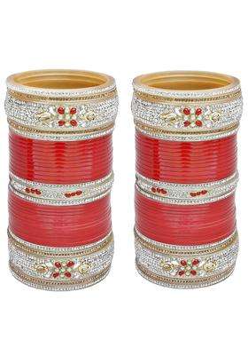 Lucky Jewellery Bridal Bangle Set Dhanteras Diwali Bhai Dooj Collection Designer Red Color Punjabi Choora