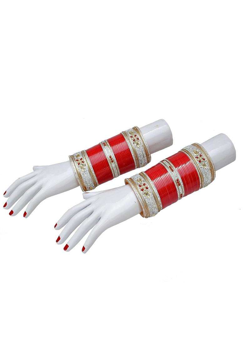 Lucky Jewellery Bridal Bangle Set Dhanteras Diwali Bhai Dooj Collection Designer Red Color Punjabi Choora - Indya