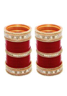 Lucky Jewellery Bridal Bangle Set Wedding Punjabi Chuda Designer Chura CZ Stone Maroon Color Choora for Women