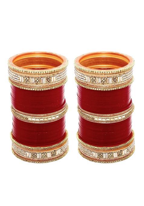 Lucky Jewellery Bridal Bangle Set Wedding Punjabi Chuda Designer Chura CZ Stone Maroon Color Choora for Women