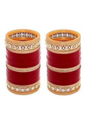 Lucky Jewellery Bridal Bangle Set Wedding Punjabi Chuda Solitair Designer Chura CZ Stone Maroon Color Choora