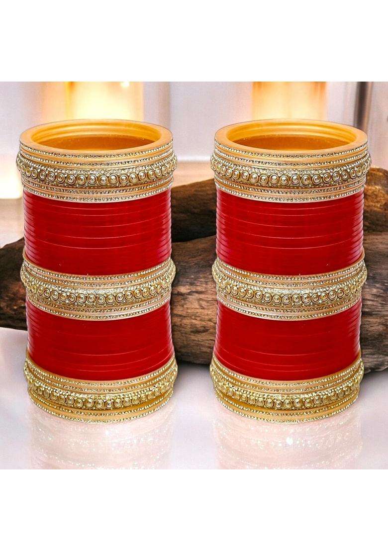 Lucky Jewellery Bridal Bangle Set Dhanteras Diwali Bhai Dooj Collection Red Designer Chura Dulhan Wedding - Indya