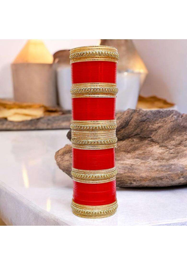Lucky Jewellery Bridal Bangle Set Dhanteras Diwali Bhai Dooj Collection Red Designer Chura Dulhan Wedding - Indya