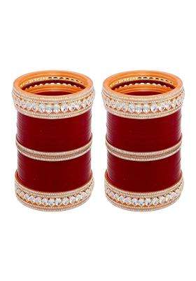 Lucky Jewellery Bridal Bangle Set Wedding Punjabi Chuda Solitair Designer Chura CZ Stone Maroon Color Choora