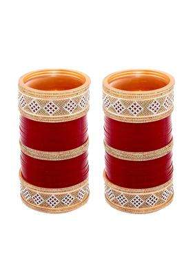 Lucky Jewellery Bridal Bangle Set Wedding Punjabi Chuda Designer Chura CZ Stone Maroon Color Choora for Women