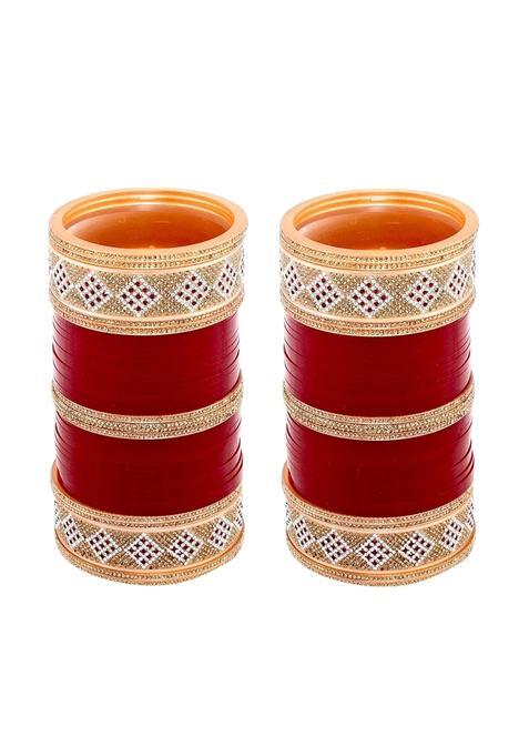 Lucky Jewellery Bridal Bangle Set Wedding Punjabi Chuda Designer Chura CZ Stone Maroon Color Choora for Women