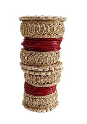 Bridal Chura Bangle Set Red and Gold with Kundan Work 2 Point 4