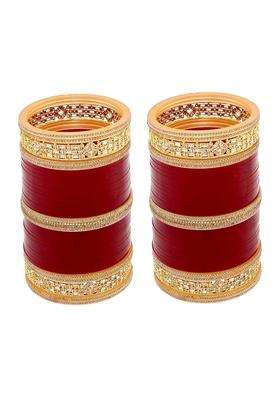 Lucky Jewellery Bridal Bangle Set Wedding Punjabi Chuda Solitair Designer Chura CZ Stone Red Color Fashion