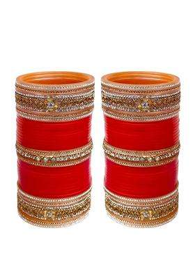 Lucky Jewellery Bridal Bangle Set Dhanteras Diwali Bhai Dooj Collection Red Designer Chura Wedding Punjabi